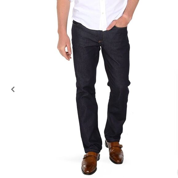 Mott & Bow Oliver Straight Leg Jeans in Dark Wash Indigo Stretch  34x32 - Picture 1 of 12